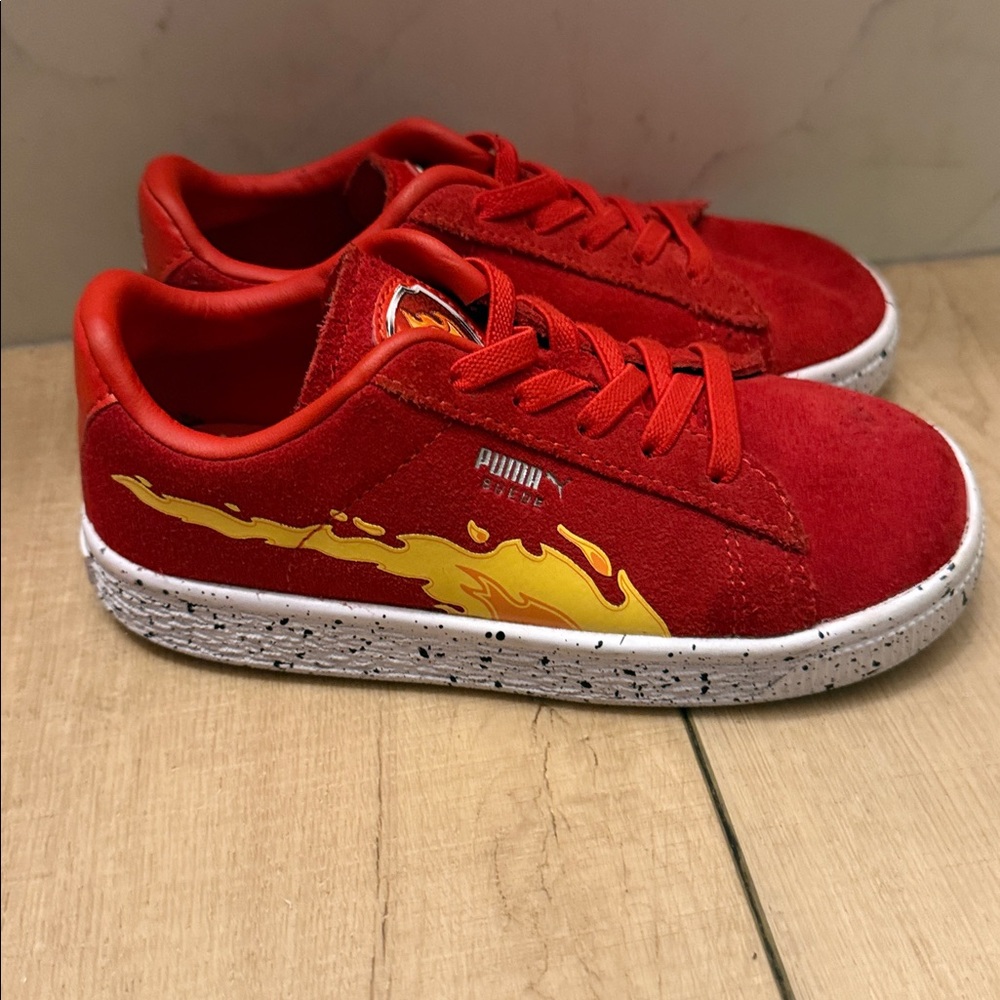 Puma Kids Red Sneakers with Yellow Design
